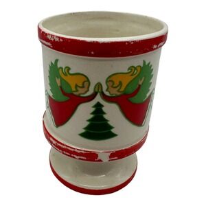 VTG Christmas Votive Candle Holder Lenox Japan Angels Ceramic Trees‎ 3.75" Tall